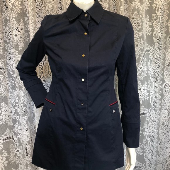 90s vintage Tommy Hilfiger Jacket Small classic Navy red accents Star zipper B2 - Picture 1 of 14